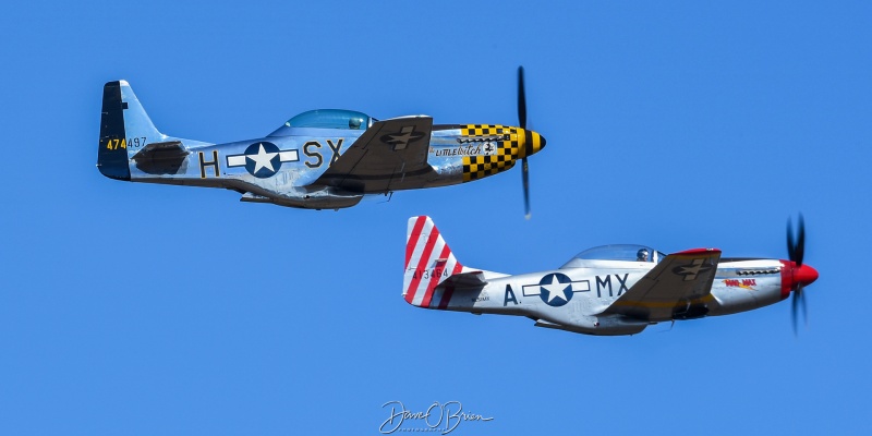 2 of the 3 Jack Aces Demo Team
Mad Max
NL51MX / TF-51D	
The Little Witch
N51LW / P-51D
Jack Aces Demo Team	Buffalo, NY
9/4/25
Keywords: Military Aviation, KPSM, Pease, Portsmouth Air Show 2025, Jack Aces Demo Team