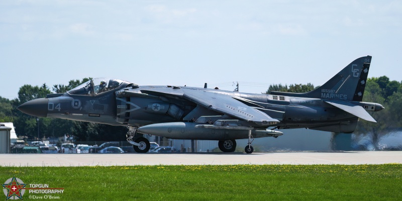 Harrier Demo Arrival
165587 / AV-8BII 
VMA-231 / MCAS, Cherry Point, NC
7/24/24
Keywords: Military Aviation, KOSH, Oshkosh, Wittman Regional Airport, AV-8B II Harrier, VMA-231 Spades, EEA Airventure