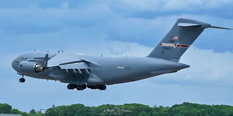 ELVIS43 
97-0042 / C-17A
155th AS / Memphis ANGB, TN
5/31/26
Keywords: Military Aviation, KPSM, Pease, Portsmouth Airport, C-17, 155th AS
