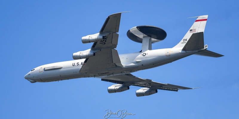 EMBER40 gives a flybye after being refueled over the NH MTs
79-0002 / E-3G	
964th AACS / Tinker AFB, OK
9/9/23
Keywords: Military Aviation, KPSM, Pease, Portsmouth Air Show, E-3G, 964th AACS