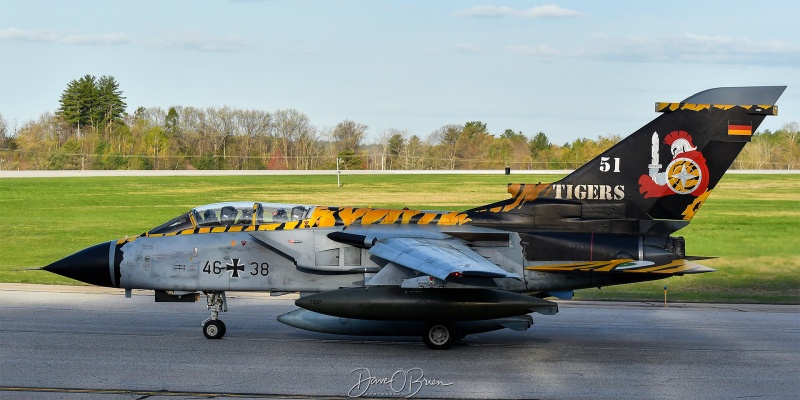 GAMF52 
46+38 / Tornado ECR	
TLG51 / Schleswig, GE
4/30/25
Keywords: Military Aviation, KPSM, Pease, Portsmouth Airport, Jets, GAF, Tornados