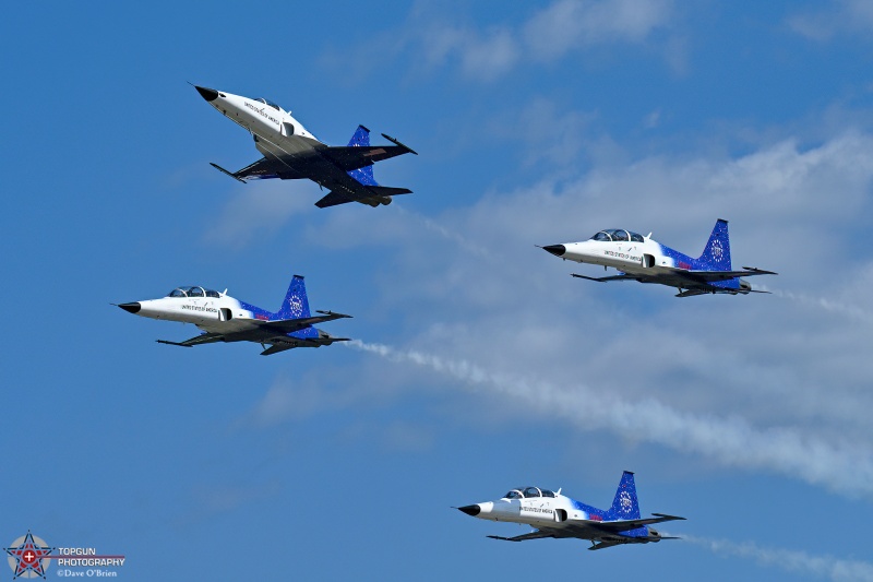 Ghost Flight break 
N698TA / Doug "Tut" Demko
N593EM / Jared "Rook" Isaacman
N591EM / Jerry "Jive" Kerby
N592EM / Sean "Stroker" Gustafson
7/23/26
Keywords: Military Aviation, KOSH, Oshkosh, EAA Air Adventure, Air Show, F-5E, NASA