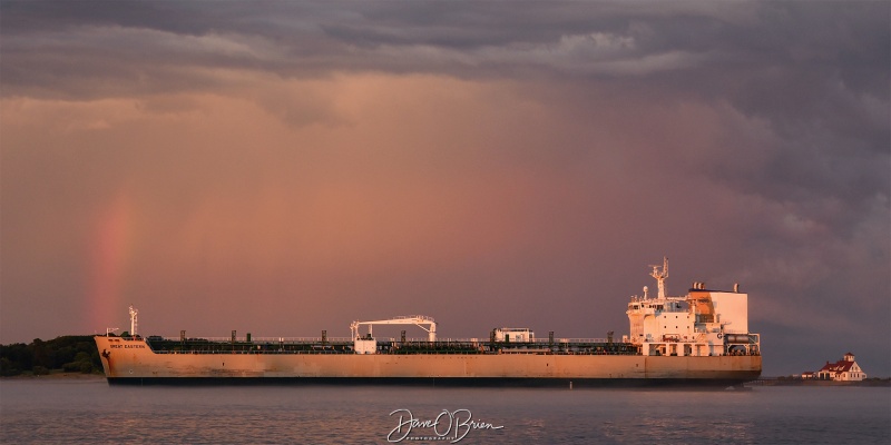 Great Eastern Tanker 
Starts moving into the mouth of the Piscataqua River as a rainbow shines through as the storms pulls out to sea.
6/30/24
Keywords: NH Seacoast, Rainbow, Tanker ship, Great Eastern Portsmouth Harbor