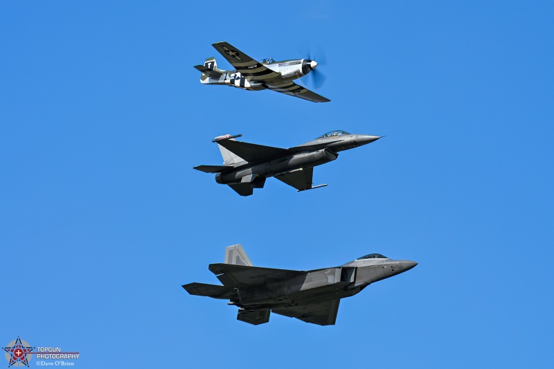 Heritage Flight 
Happy Jacks / N74190 / P-51C
VIPER1 / 01-7052 / F-16C
RAPTOR / 06-4122 / F-22A
7/23/26
Keywords: Military Aviation, KOSH, Oshkosh, EAA Air Adventure, Air Show, F-22 Demo, F-16 Demo, Heritage Flight