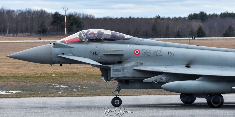 IAM3601 
MM7327 36-42 / F-2000A 
936 GEA / Gioia del Colle AB, Italy
4/7/24
Keywords: Military Aviation, KPSM, Pease, Portsmouth Airport, Italian Air Force, Typhoon