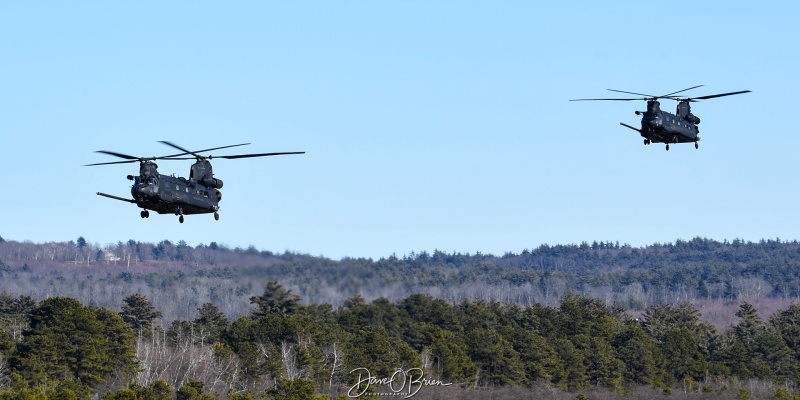 Nightstalker Flight of 2
05-03760 / MH-47G	
09-03785 / MH-47G	
160th SOAR / Fort Campbell, KY
2/24/24
Keywords: Military Aviation, KCON, Concord Airport, MH-47&#039;s, Nightstalkers, 160th SOAR