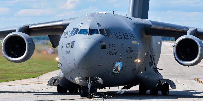 REACH409 "Pony Express"
04-4138 / C-17A	
729th AS / March AFB, CA
8/11/24
Keywords: Military Aviation, KPSM, Pease, Portsmouth Airport, C-17, 729th AS