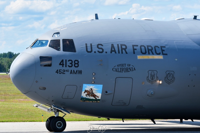 REACH409 "Pony Express"
04-4138 / C-17A	
729th AS / March AFB, CA
8/11/24
Keywords: Military Aviation, KPSM, Pease, Portsmouth Airport, C-17, 729th AS