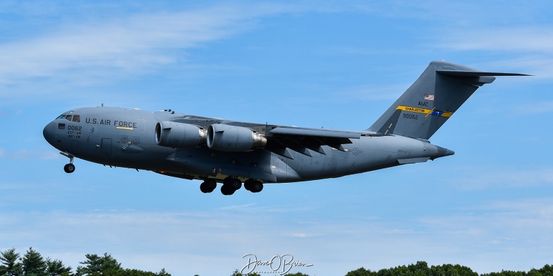 REACH833 
99-0062 / C-17A	
437th AW / JB Charleston, SC
8/11/24
Keywords: Military Aviation, KPSM, Pease, Portsmouth Airport, C-17, 437th AW