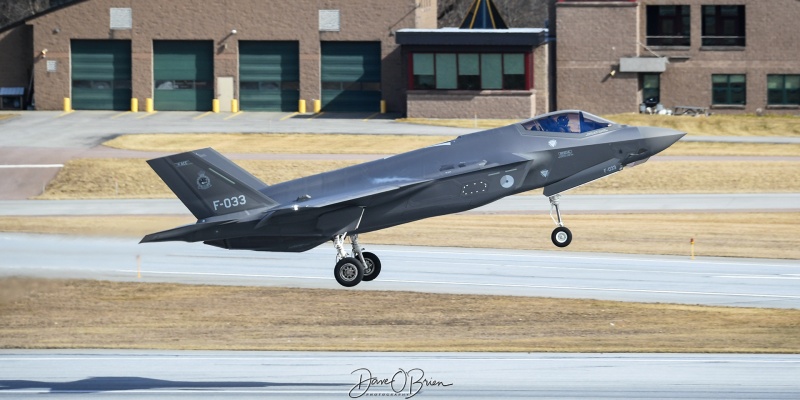 NAF324
F-033 / F-35A	
313sq / Volkel, NLD
3/5/24
Keywords: Military Aviation, KBTV, Burlington Airport, Jets, F-35A, RNALF