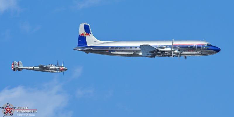 Red Bull Flight
OE-LDM / DC-6	
N25Y / P-38J	
Red Bull / Kematen, Austria
7/20/26
Keywords: Military Aviation, KOSH, Oshkosh, EAA Air Adventure, Air Show, Red Bull, P-38 Lightning, DC-6