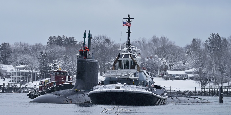USS New Mexico 
SSN-779 Virginia Class Block II
Agamenticus Navy Tug
Piscataqua River, NH/ME border
2/21/26
Keywords: New Hampshire, Maine, Piscataqua River, US Navy Submarine, US Navy Tug