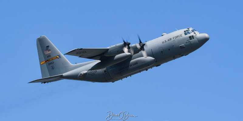 YANKEE13	lifts off for the jump ship for the National Anthem
92-1453 / C-130H	
118th AS / Bradley ANG, CT
9/9/23
Keywords: Military Aviation, KPSM, Pease, Portsmouth Air Show, C-130H, 118th AS