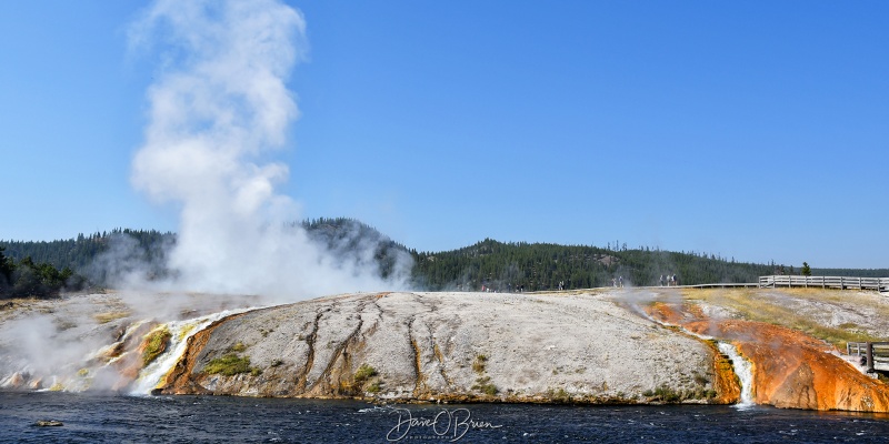 Excelsior Geyser Crater
This geyser overflows its warm waters into the Firehole river.
9/1/24
Keywords: Yellowstone National Park, Wyoming, Geysers, Prismatic Springs, Midway Geyser Basin